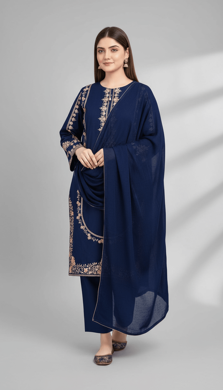 3 Pcs Women's Stitched Shamoz Silk Embroidered Suit - Raangli