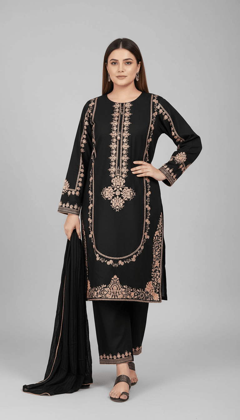 3 Pcs Women's Stitched Shamoz Silk Embroidered Suit - Raangli