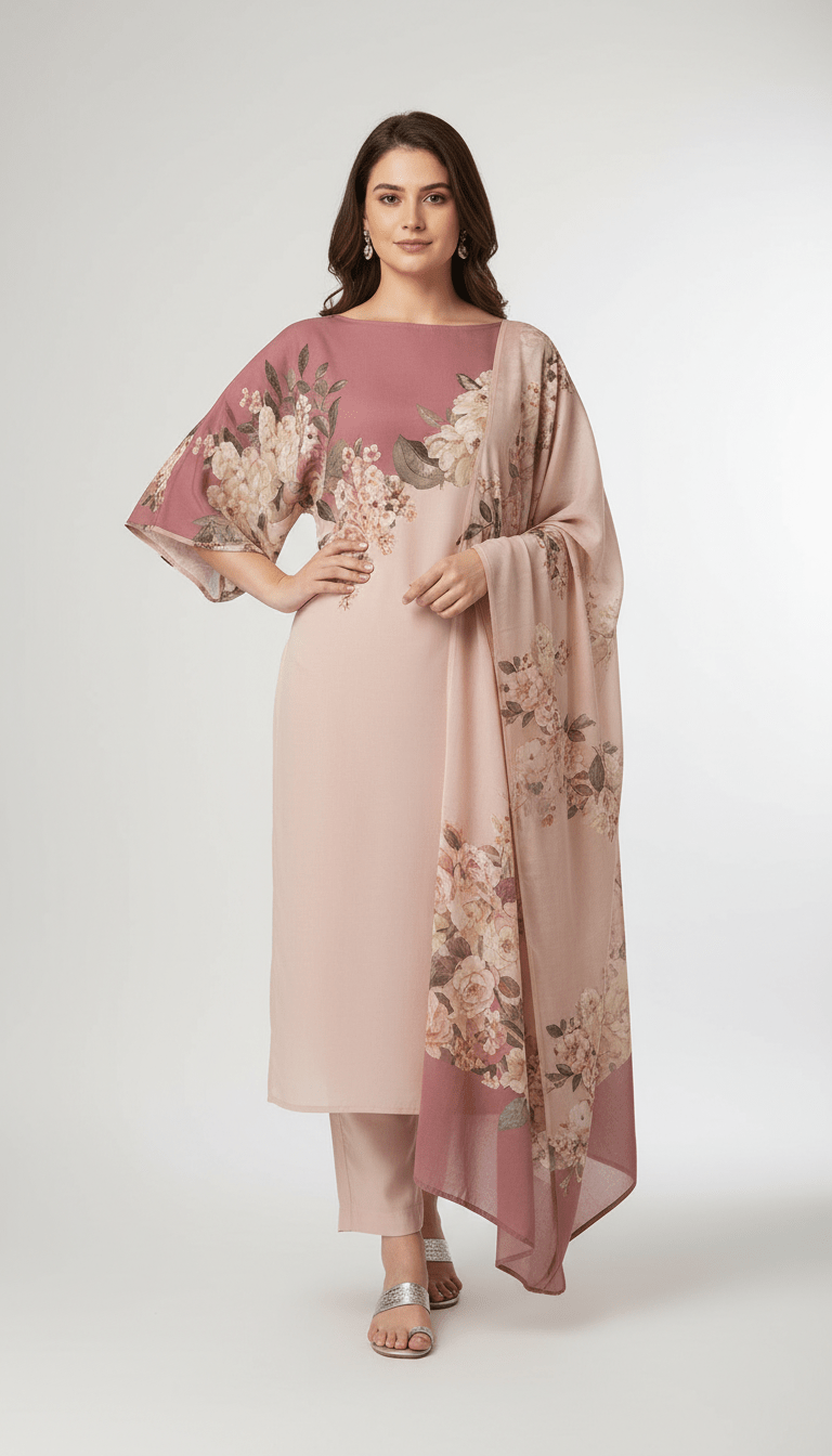 Latest 3 Pcs Unstitched Silky Suit 2026 – Digital Printed Long Airline Shirt with Trouser & China Silk Dupatta for Women | Summer Collection - Raangli