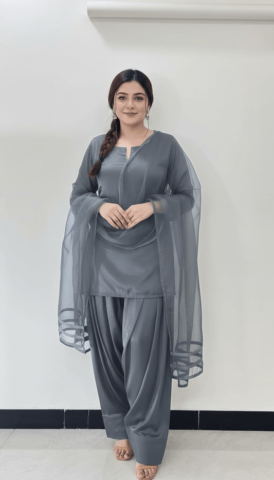 3 Pcs Women's Stitched Plain Suit - Raangli