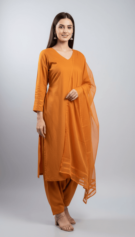 3 Pcs Women's Stitched Plain Suit - Raangli