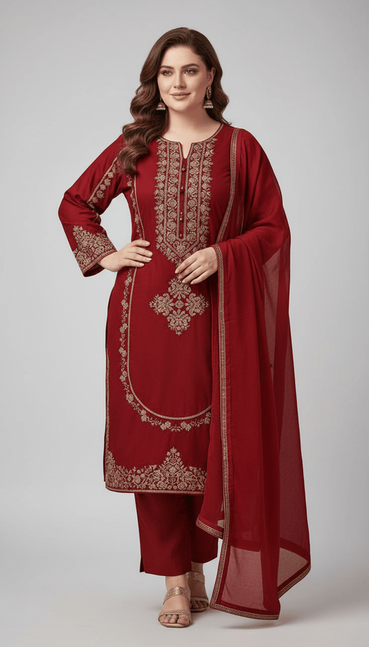 3 Pcs Women's Stitched Shamoz Silk Embroidered Suit - Raangli