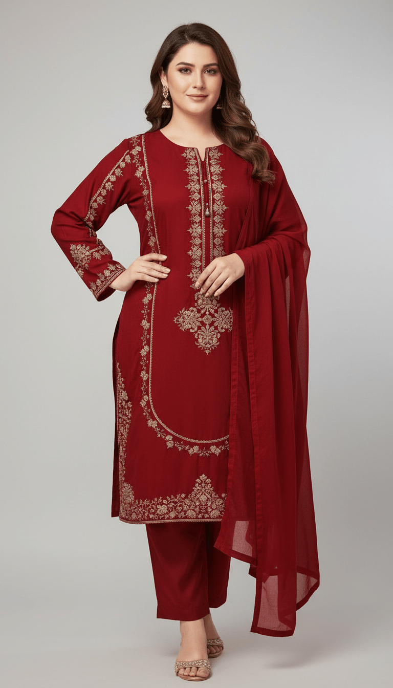 3 Pcs Women's Stitched Shamoz Silk Embroidered Suit - Raangli