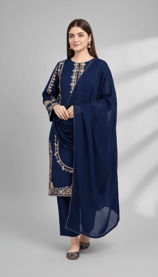 3 Pcs Women's Stitched Shamoz Silk Embroidered Suit - Raangli