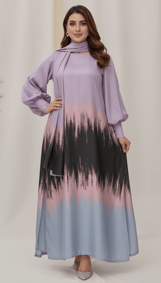 Latest 3 Pcs Unstitched Silky Suit 2026 – Digital Printed Long Airline Shirt with Trouser & China Silk Dupatta for Women | Summer Collection - Raangli