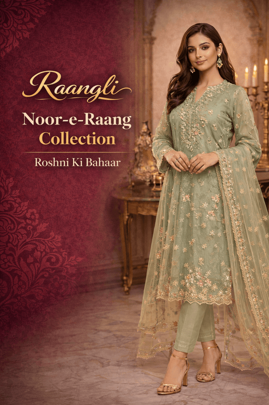 Noor - e - Raang Light Sage Green Suit - Raangli