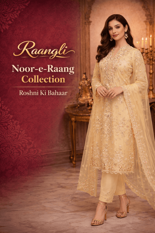Noor - e - Raang Pastel Yellow Anarkali - Raangli