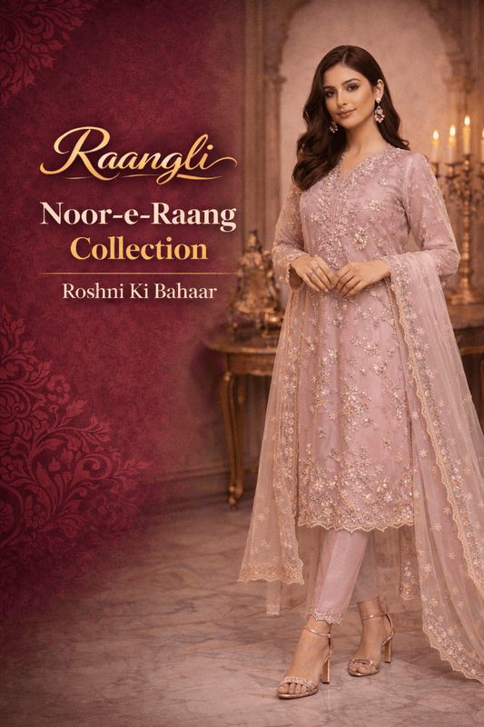 Noor - e - Raang Peachy Coral Suit - Raangli